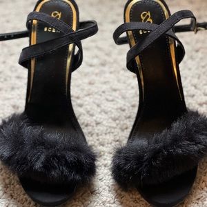 Faux fur black stilettos